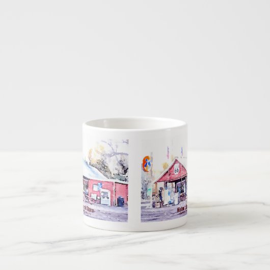 歴史的なルート66アリゾナ一般店水彩色 エスプレッソカップ (正面)