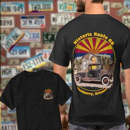 歴史的なルート66ハックベリー、アリゾナ州フロントバック Tシャツ
