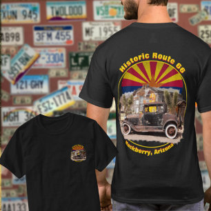 歴史的なルート66ハックベリー、アリゾナ州フロントバック Tシャツ