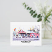 歴史的なルート66 アリゾナ州のジェネラルストア 水彩画 ポストカード (スタンド正面)