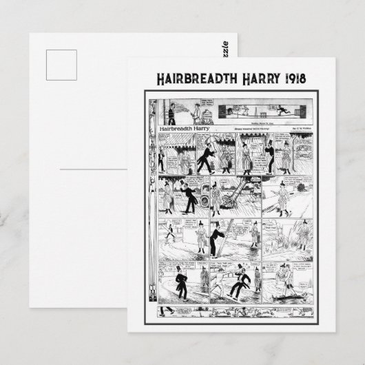歴史的なヴィンテージ Hairbreadth Harry カートゥーン 1918年 ポストカード (正面/裏面)