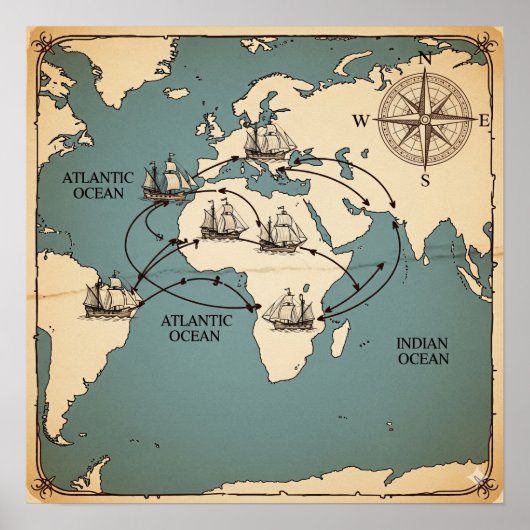 歴史的な交易路図 ポスター (正面)
