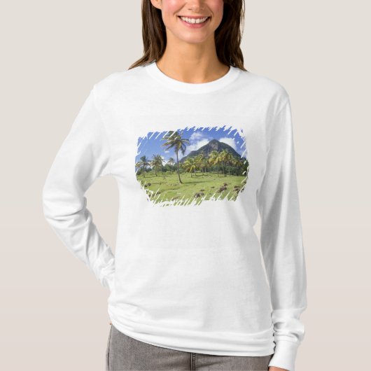 歴史的な小道沿いから見るグロスピトン山 Tシャツ (正面)