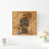 歴史的な帆船と地航海の図 スクエア壁時計 (ホーム)