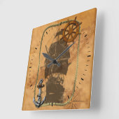 歴史的な帆船と地航海の図 スクエア壁時計 (傾斜)