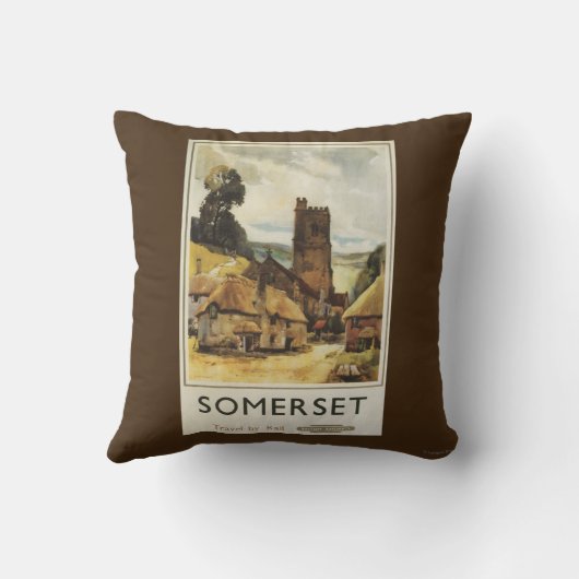 歴史的な村場面イギリスの鉄道ポスター クッション (裏面)