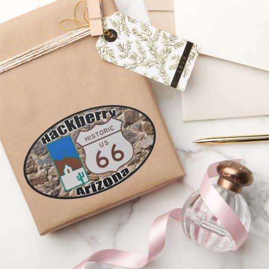 歴史的な米国ルート66ハックベリーアリゾナ 楕円形シール (ギフト)