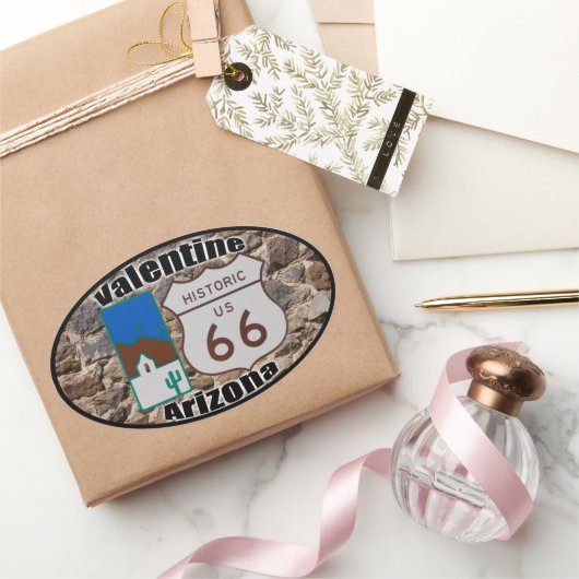 歴史的な米国ルート66バレンタインデアリゾナ 楕円形シール (ギフト)