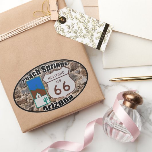 歴史的な米国ルート66ピーチ春アリゾナ 楕円形シール (ギフト)