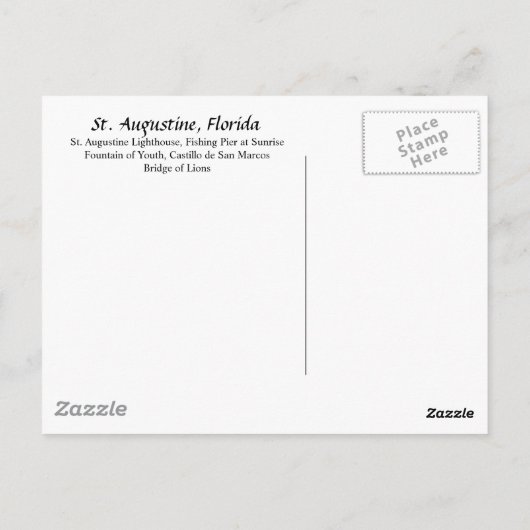 歴史的な聖オーガスティンフロリダ州アメリカのはがき ポストカード (裏面)
