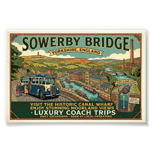 歴史的なSowerby Bridge Canal Wharfのヴィンテージアート フォトプリント (正面)