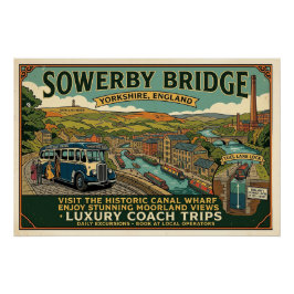 歴史的なSowerby Bridge Canal Wharfのヴィンテージアート ポスター