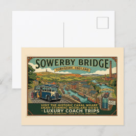 歴史的なSowerby Bridge Canal Wharfのヴィンテージアート ポストカード