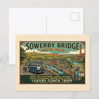 歴史的なSowerby Bridge Canal Wharfのヴィンテージアート ポストカード