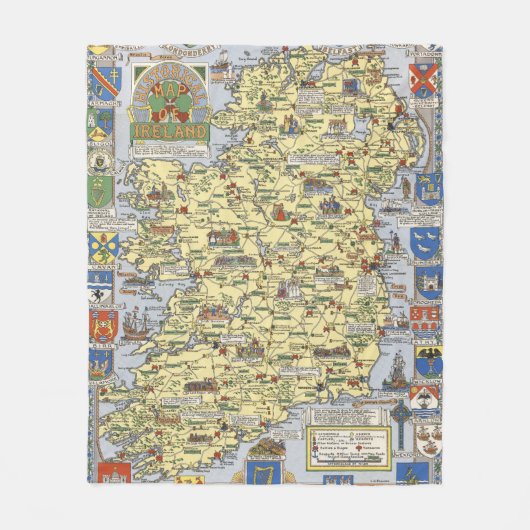 歴史的アイルランドの地図 フリースブランケット (正面)