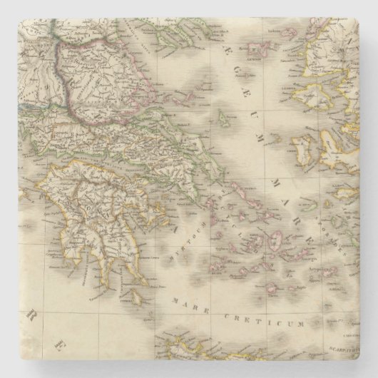 歴史的ギリシャ、パリの地図書の地図 ストーンコースター (正面)