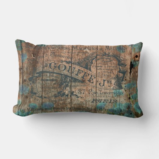 歴史的ヴィンテージのタイプエラーの茶色のターコイズのフランス語 ランバークッション (正面)