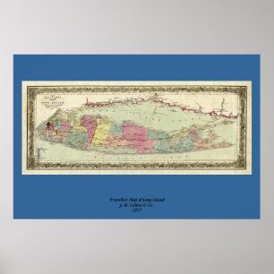 歴史1855-1857ロングアイランドの旅行者の地図 ポスター