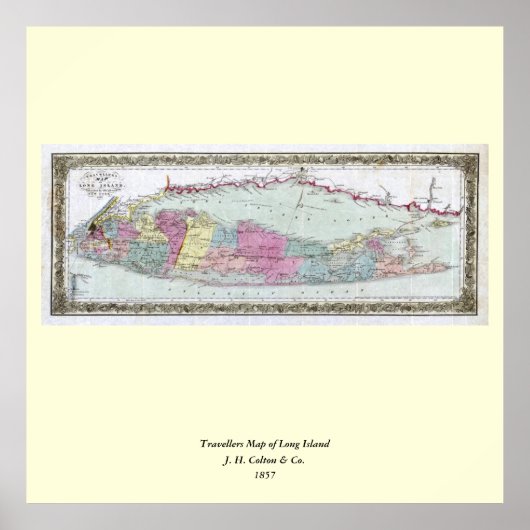 歴史1855-1857ロングアイランドの旅行者の地図 ポスター (正面)