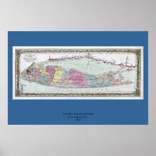 歴史1855-1857ロングアイランドの旅行者の地図 ポスター (正面)