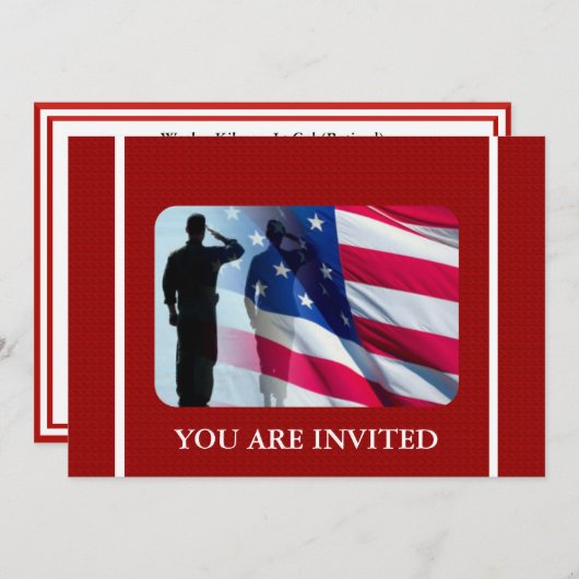 歴戦の勇士が付いている愛国心が強い米国旗 招待状 (正面/裏面)