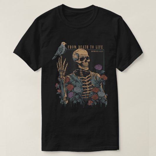 死から生への聖書 スケルトンアート Tシャツ (デザイン正面)