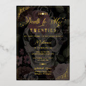 死から私の20代フローラゴシックスカル誕生日 箔招待状 (正面)