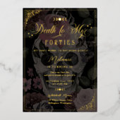 死から私の40代フローラゴシックスカル誕生日 箔招待状 (正面)