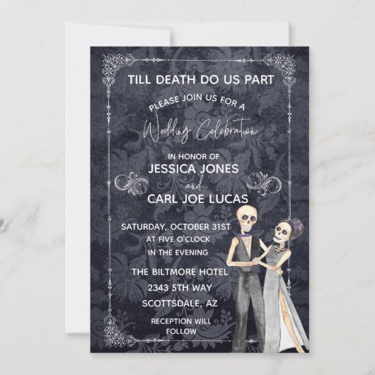 死がハロウィーンの骸骨を分け結婚るまで 招待状 (正面)