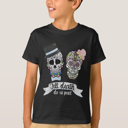 死が二人を分かつまで スカル ウェディング Tシャツ (正面)