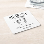 死が我々のパーティーパーソナライズされたの結婚ナプキン スクエアペーパーコースター (アングル)