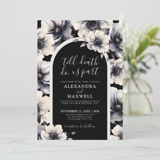 死が我々の一部エレガント黒フローラ結婚の 招待状 (スタンド正面)