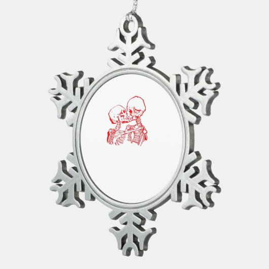 死が我々を離れるまで(赤い透明) スノーフレークピューターオーナメント (右)