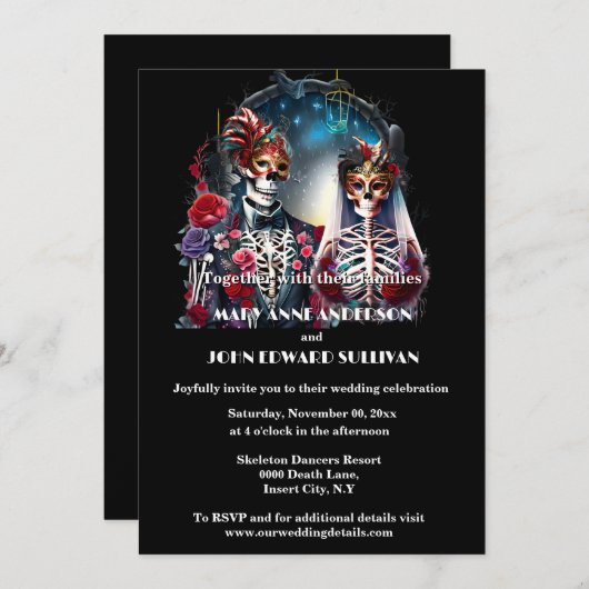 死が我らを別つまで仮面舞踏会のスケルトン夫婦 招待状 (正面/裏面)