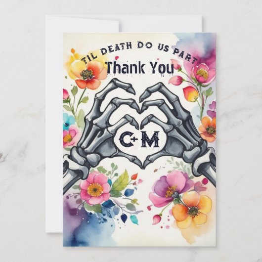 死が私たちの一部の骨格をゴシック結婚の サンキューカード (正面)