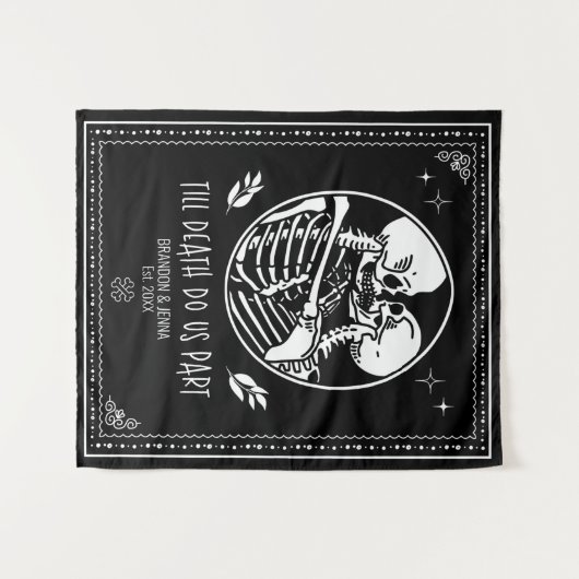 死が私たちを引き裂くまで誓ったウェディングの背景にある骸骨 タペストリー (正面(横))