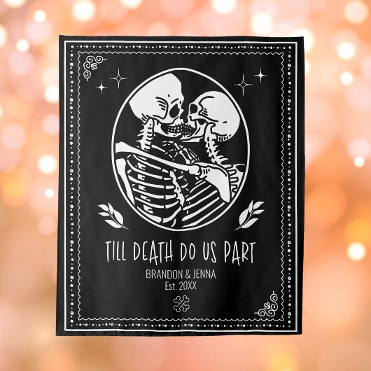 死が私たちを引き裂くまで誓ったウェディングの背景にある骸骨 タペストリー
