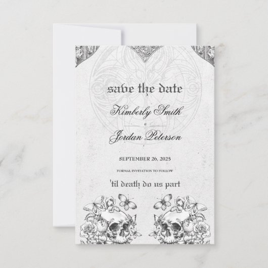死が私たちを引き裂くまで ゴシックウェディング ブラック&ホワイト 招待状 (正面)