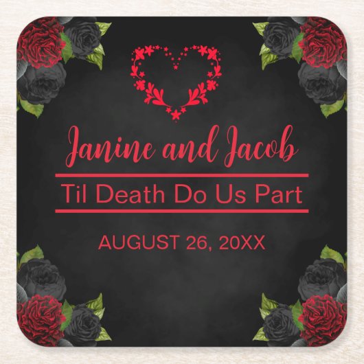 死が私たち一部ゴシックレッドローズ結婚の スクエアペーパーコースター (正面)