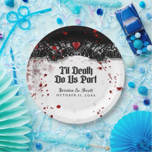 死が私達をするまで部分の血の(ばちゃばちゃ)跳ねるは結婚式を示します ペーパープレート (パーティー)