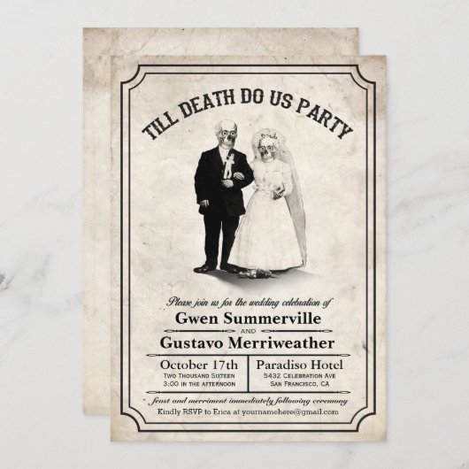 死が私達をパーティーのヴィンテージの結婚式招待状するまで 招待状 (正面/裏面)