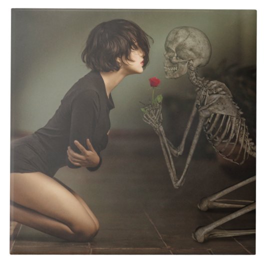 死と若い女性 タイル (正面)