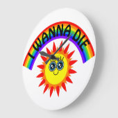 死にたい – 虹の笑顔の太陽 ラージ壁時計 (傾斜)