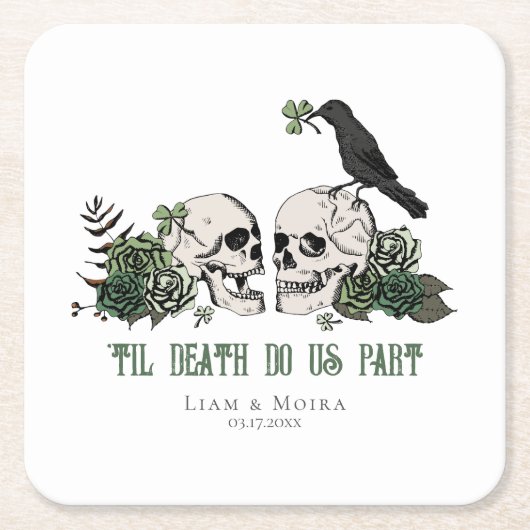 死ぬまでゴシックなセントパトリックデーの花のドクロ スクエアペーパーコースター (正面)