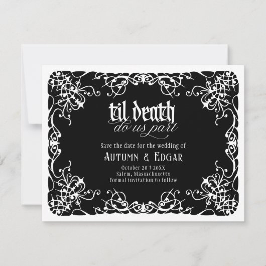 死ぬまでゴシックな黒と白の結婚式 セーブザデート (正面)