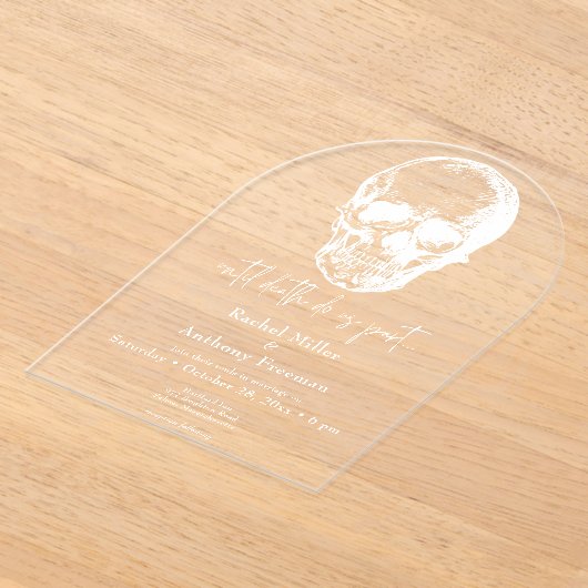 死ぬまでゴシックスカル結婚アーチ アクリル招待状 (レイダウン)