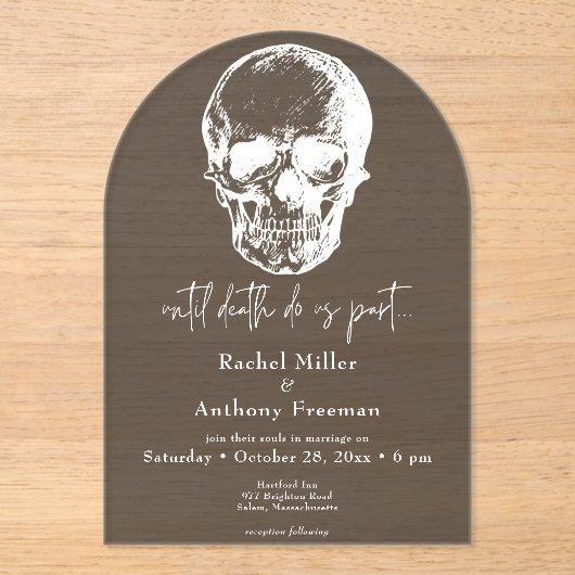 死ぬまでゴシックスカル結婚アーチ アクリル招待状 (正面)