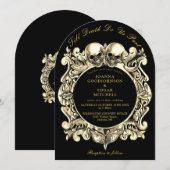 死ぬまでゴシックブラックとゴールドのアーチ型ウェディング 招待状 (正面/裏面)