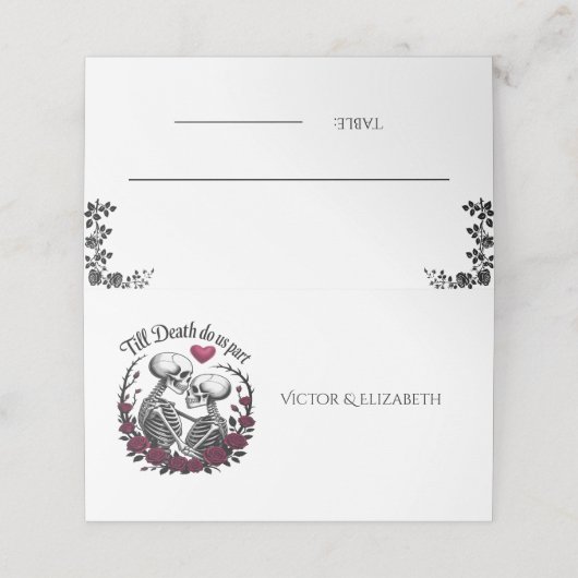 死ぬまでゴシック様式の骨格赤いバラ プレイスカード (外部開封)