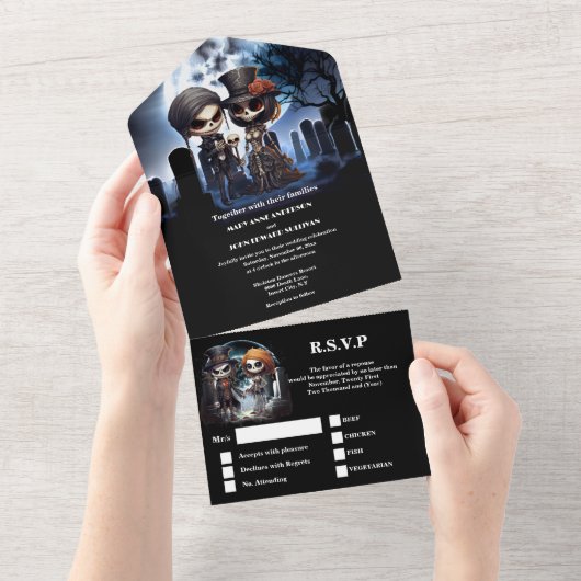 死ぬまでゴシック骨格ブライダル死体 オールインワン招待状 (貼ってはがせる)